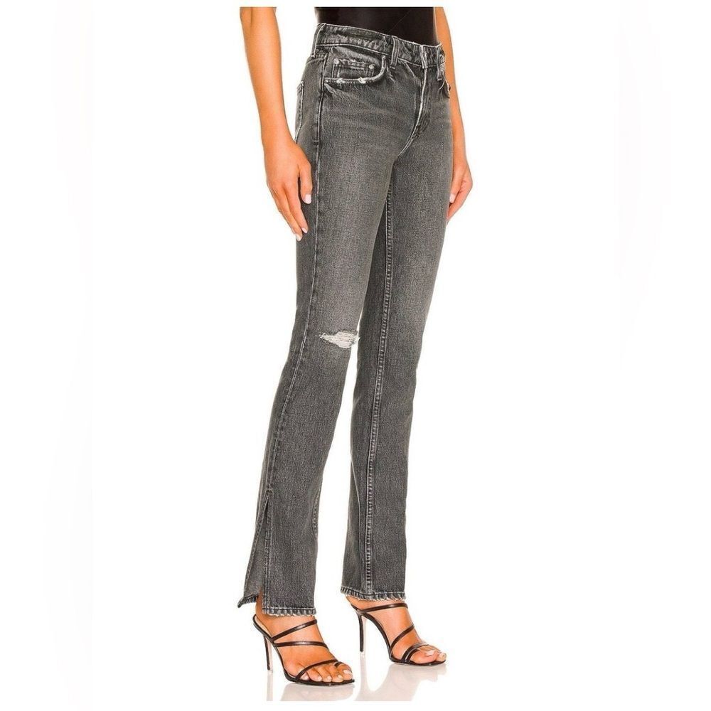 Grlfrnd Hailey Black gray Distressed Jeans with split hem